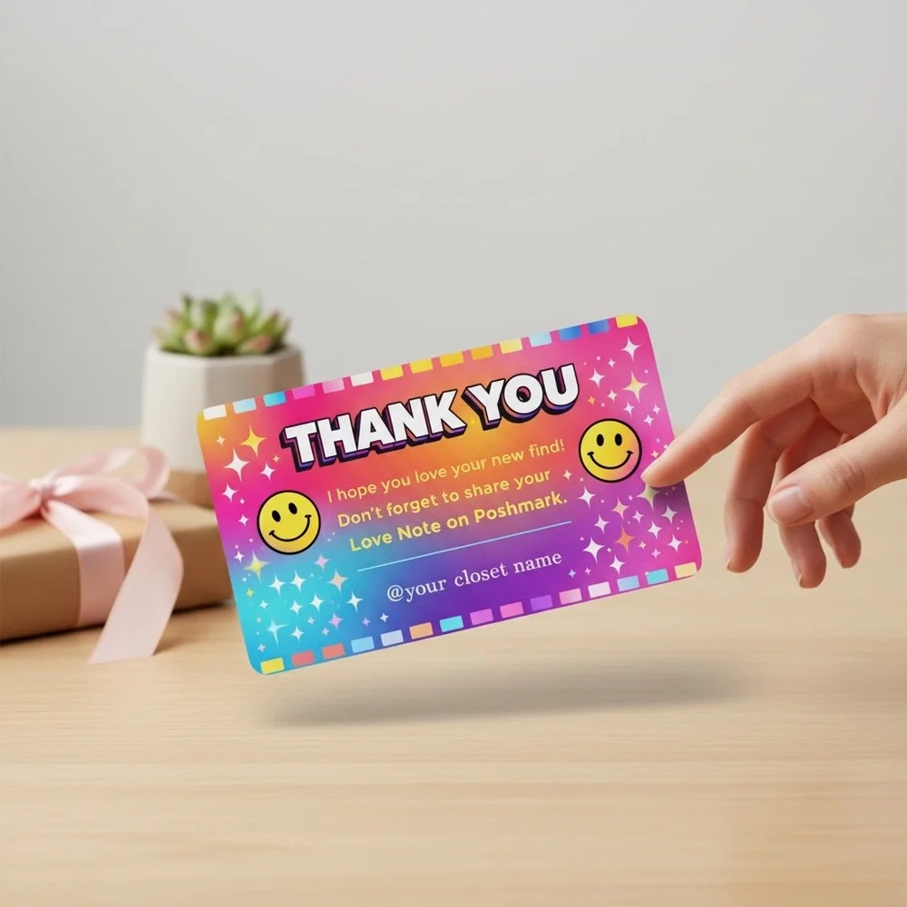 50 Colorful Thank You Cards | Cute Smiley Packaging Inserts for Small Business